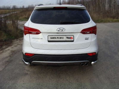Защита заднего бампера уголки 75х42 мм ТСС для Hyundai Santa Fe 2012-2015