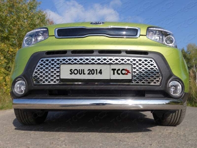 Защита переднего бампера овальная 75-42 мм ТСС для Kia Soul 2014-2016
