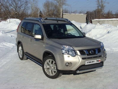 Защита передняя овальная 75х42 мм ТСС для Nissan X-Trail 2011-2015