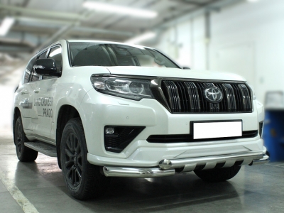 Защита переднего бампера  d-76 с доп.накладками для Toyota Land Cruiser Prado 150 BLACK ONYX 2020 – н.в.