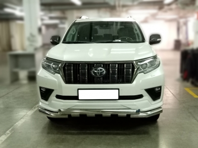 Защита переднего бампера  d-76 с доп.накладками для Toyota Land Cruiser Prado 150 BLACK ONYX 2020 – н.в.