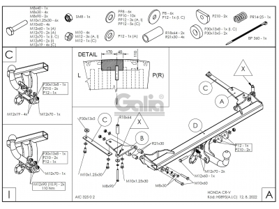 Фаркоп оцинкованный Galia шар A для Honda CR-V (IV) 2012-2017
