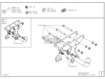 Фаркоп оцинкованный Galia шар A для Jeep Wrangler 2007-2018