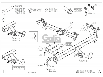 Фаркоп оцинкованный Galia шар A для Jeep Grand Cherokee 2010-2021