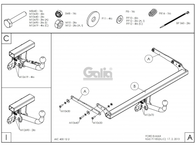 Фаркоп оцинкованный Galia шар C съемный для Ford B-max 2012-2018