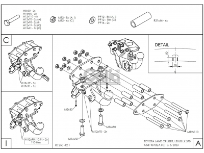 Фаркоп оцинкованный Galia шар A для Toyota Land Cruiser 200/Lexus LX 2007-2021 T070A