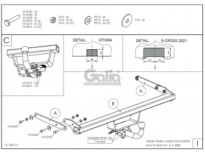 Фаркоп оцинкованный Galia шар C съемный для Suzuki Vitara 2015-2021