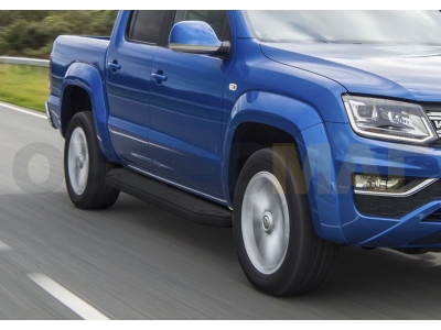 Пороги алюминиевые Rival Black для Volkswagen Amarok 2016-2021