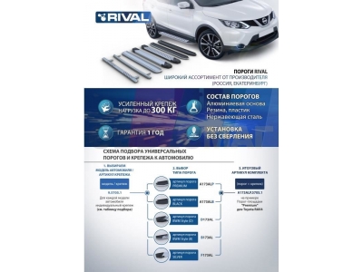 Пороги алюминиевые Rival Black для Volkswagen Amarok 2016-2021
