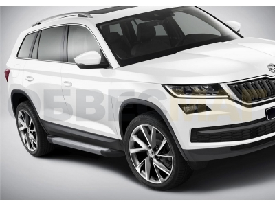Пороги алюминиевые Rival Silver New для Skoda Kodiaq 2017-2021