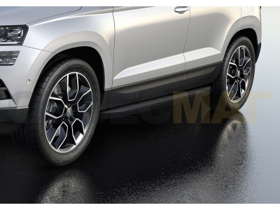Пороги алюминиевые Rival Premium Black для Skoda Karoq 2020-2021