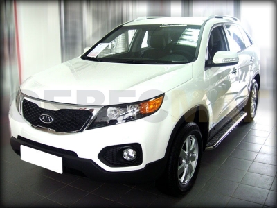 Пороги с площадкой алюминиевый лист 43 мм Технотек для Kia Sorento 2009-2012