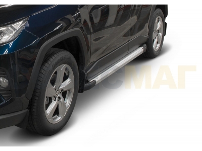 Пороги алюминиевые Rival Silver для Toyota RAV4 2019-2021