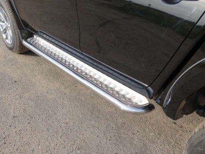 Пороги с площадкой алюминиевый лист 60 мм ТСС для Fiat Fullback 2016-2021