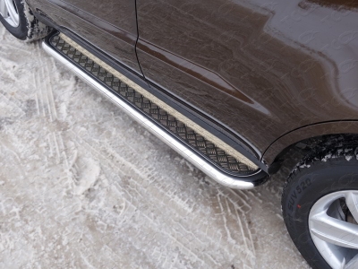 Пороги с площадкой алюминиевый лист 60 мм ТСС для Geely Emgrand X7 2018-2021