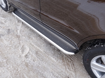 Пороги с площадкой нержавеющий лист 60 мм ТСС для Geely Emgrand X7 2018-2021