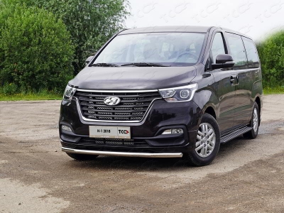 Пороги алюминиевые Slim Line Black ТСС для Hyundai H-1 Starex 2019-2021