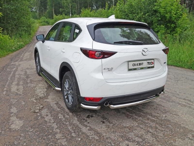 Пороги с площадкой алюминиевый лист 60 мм ТСС для Mazda CX-5 2018-2021