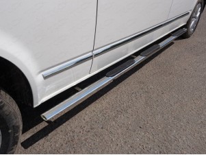 Пороги овальные с накладкой 75х42 мм для Volkswagen Caravelle T6 Long № VWCARAV17LONG-12