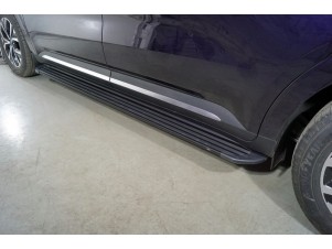 Пороги алюминиевые Slim Line Black для Kia Carnival № KIACAR21-32B
