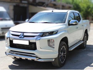 Защита переднего бампера двойная d-76 с доп.накладками для Mitsubishi L200 2019 – н.в. MPL19_1.2