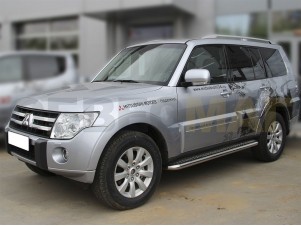 Пороги с площадкой алюминиевый лист 60 мм для Mitsubishi Pajero 4 № MP 3